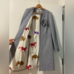 Elegant Gray Women's Coat with Floral Detail